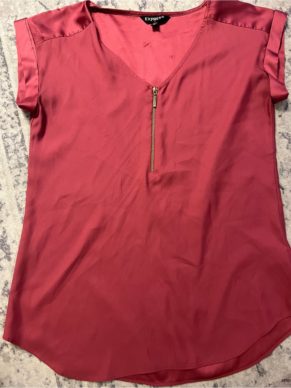 Express Rose Pink Zip-Front V-Neck Blouse